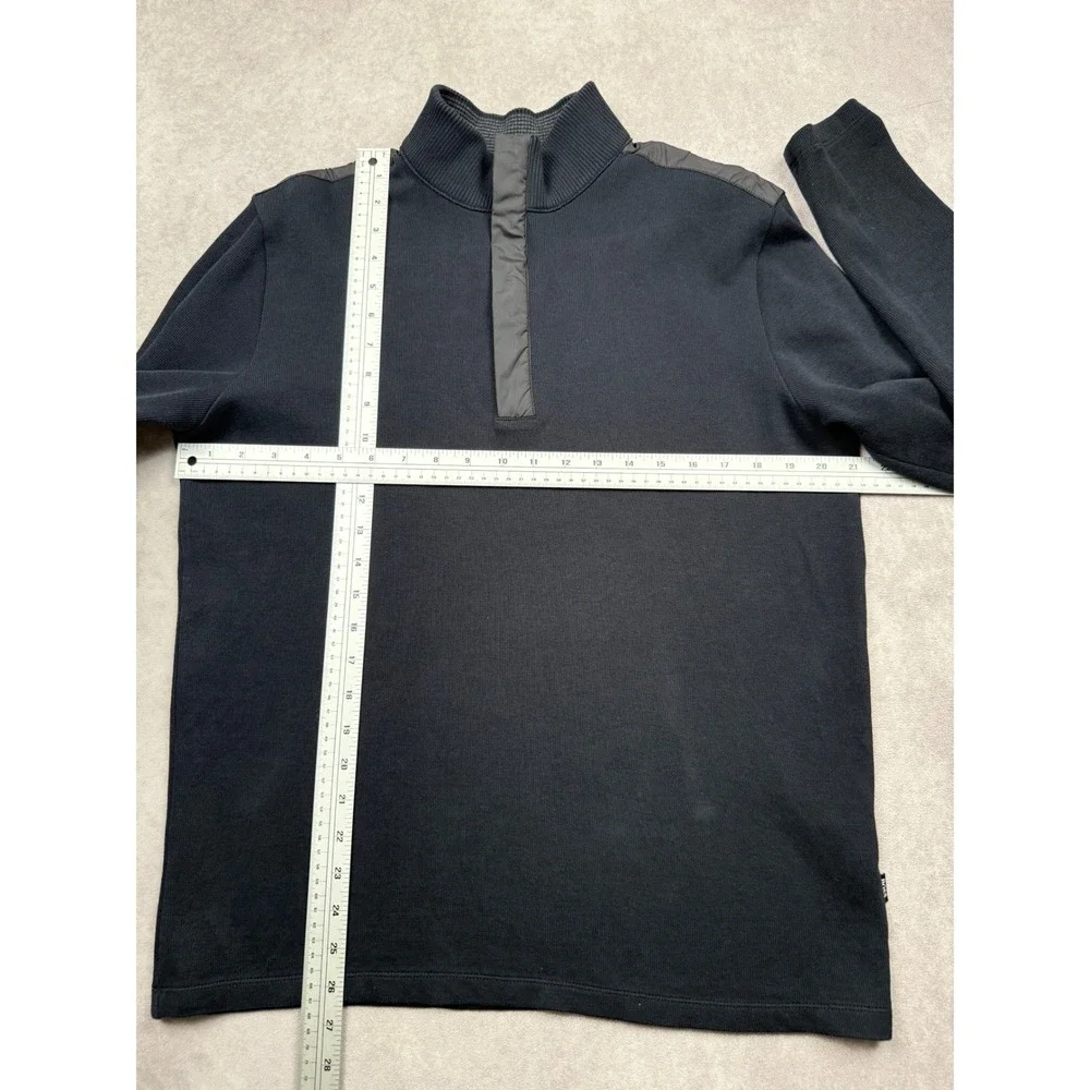 Hugo Boss Mens L Regular Fit Quarter Zip Pullover Black Shoulder Overlay Sweater